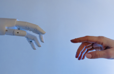 Human hand and Robot hand coming close